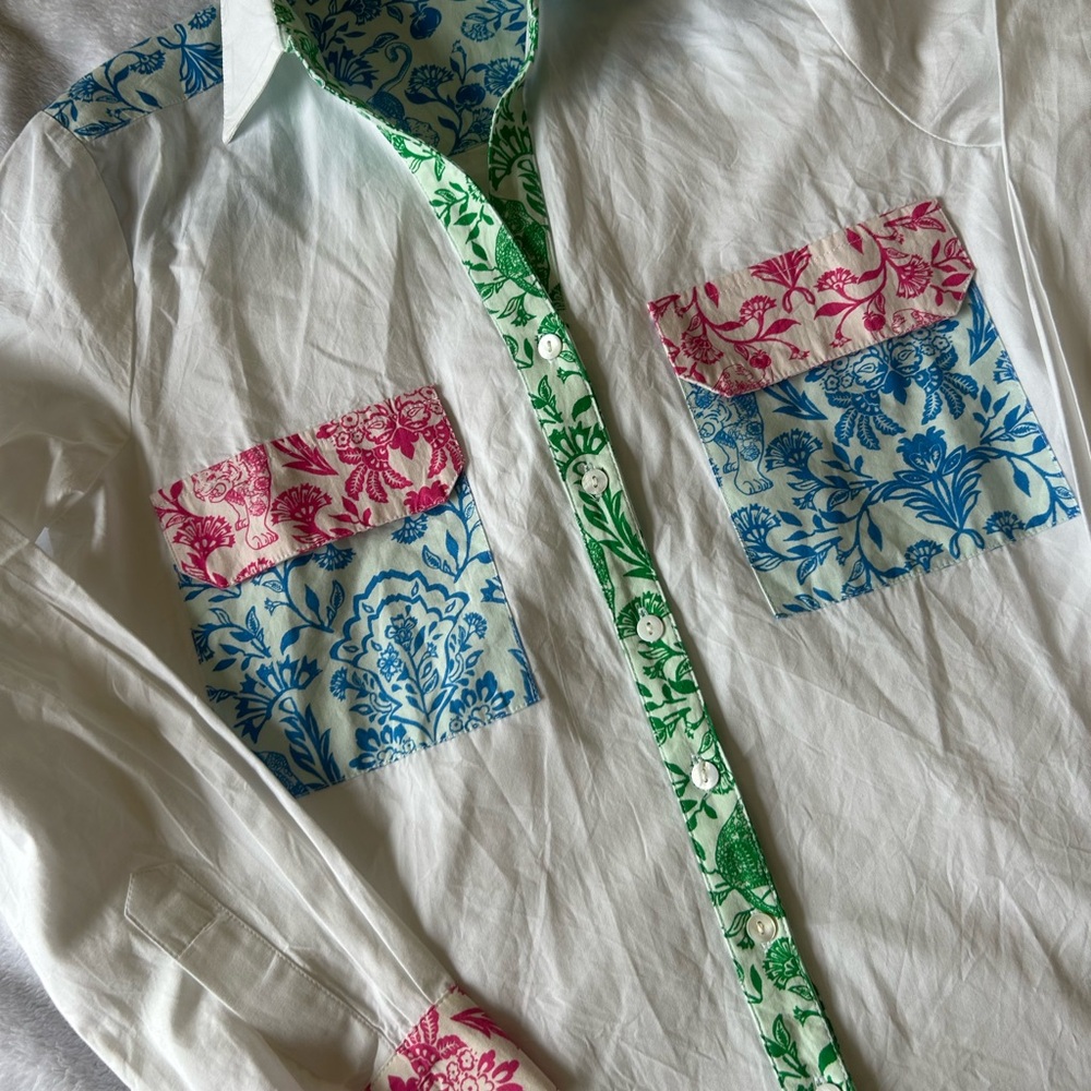 Roller Rabbit Floral Button Down Shirt - Pink, Blue, Green - Picture 2 of 9